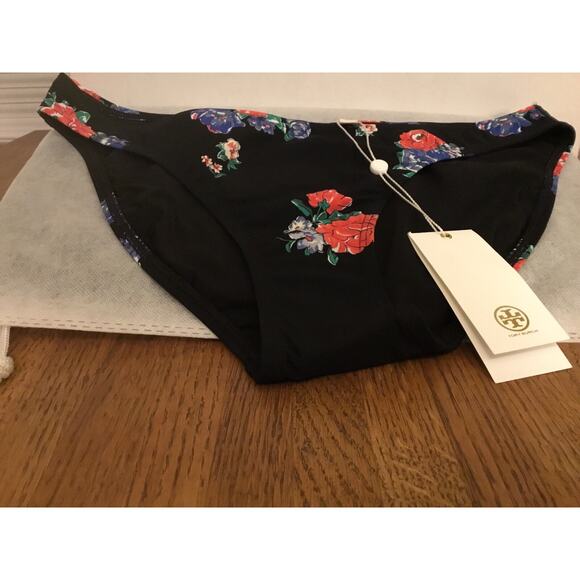 TORY BURCH SWIMWEAR BLACK TEA ROSE FLORAL PRINT BIKINI BOTTOMS HIPSTER Sz XS NWT - Picture 8 of 8